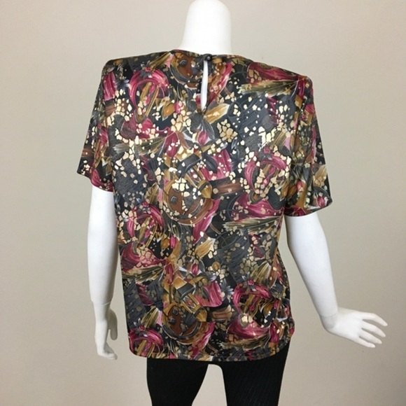 Vintage 80’s Abstract Top Shirt Gold Sheen Black Berry Woman’s 6 Fundamental - Picture 4 of 15
